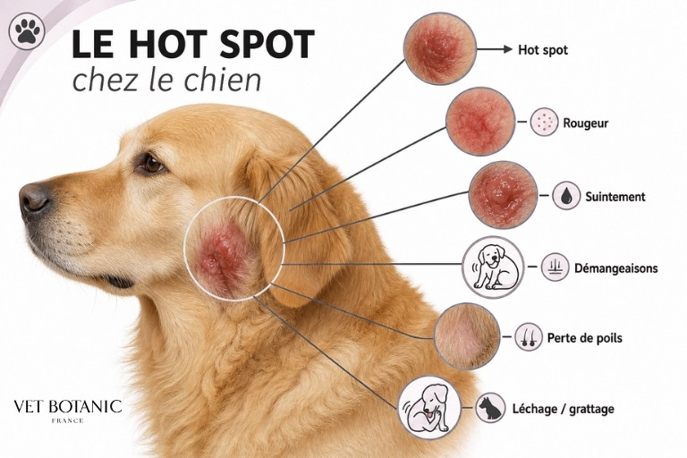 hot spot chien début — lésion rouge